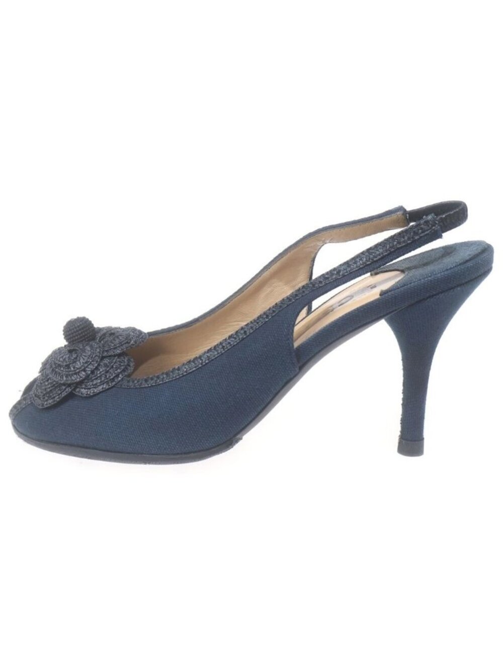 Chanel Camellia Canvas Heels Pumps Navy